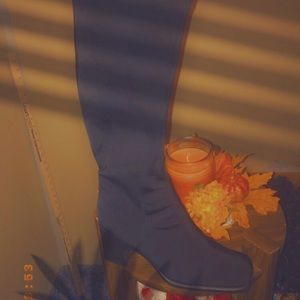 Jasmin chunky cloth black heel boots